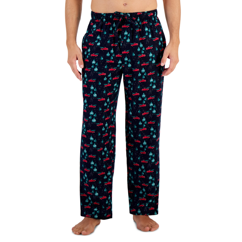 Club Room Men Flannel Sleepwear Pajama Bottoms Navy Multi Size XL